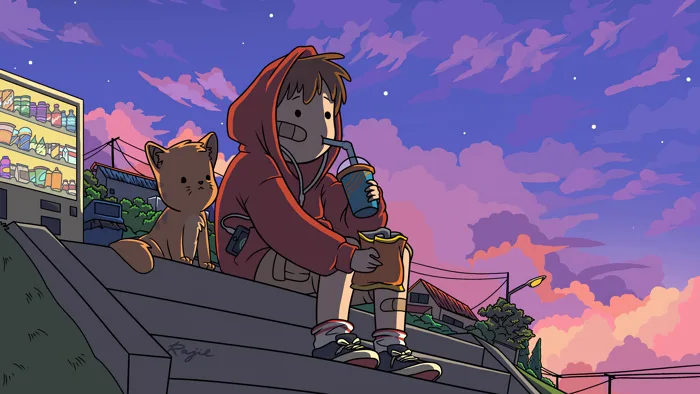 Chill LoFi Cartoon Desktop Wallpaper HD by Rajie Balderama | 3840x2160 |  Wallpaper Abyss