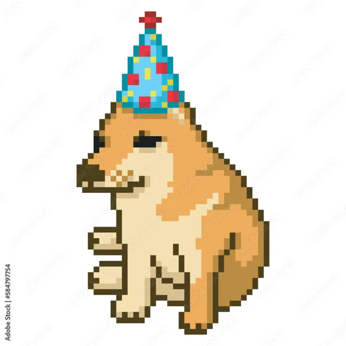 Birthday dog, pixel art meme Stock Vector | Adobe Stock