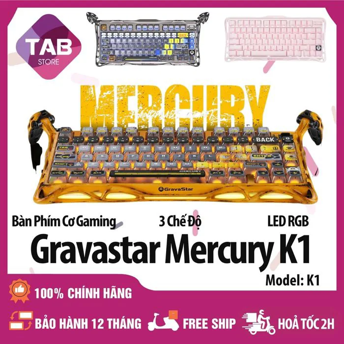 Bàn Phím Cơ GravaStar Mercury K1 LED RGB, Kết Nối Không Dây – Chính Hãng –  Bảo Hành 12 Tháng