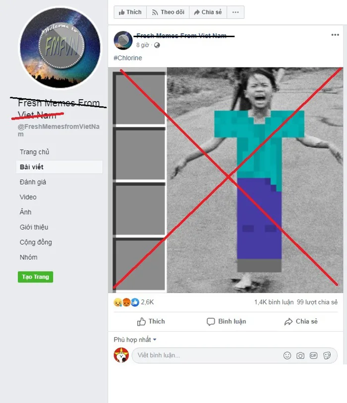 Chế ảnh 'Em bé Napalm' câu like, trang fanpage bị 'ném đá' dữ dội